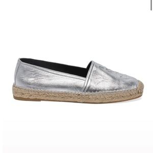 Saint Laurent YSL logo espadrille silver metallic
